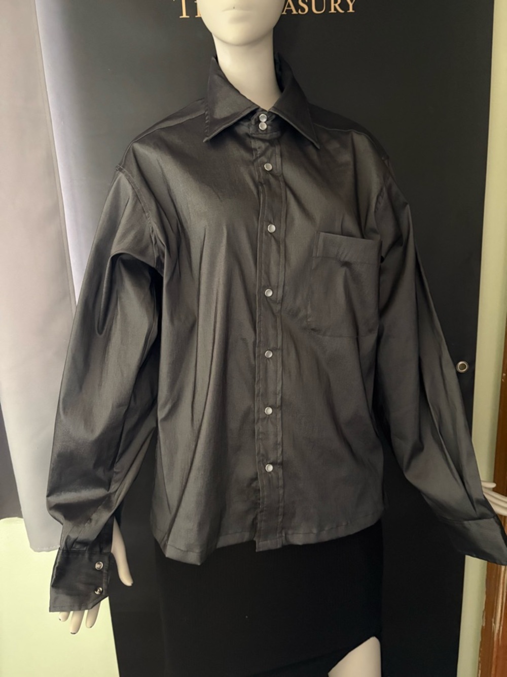 Smythe Black Satin-Look Button Down Shirt